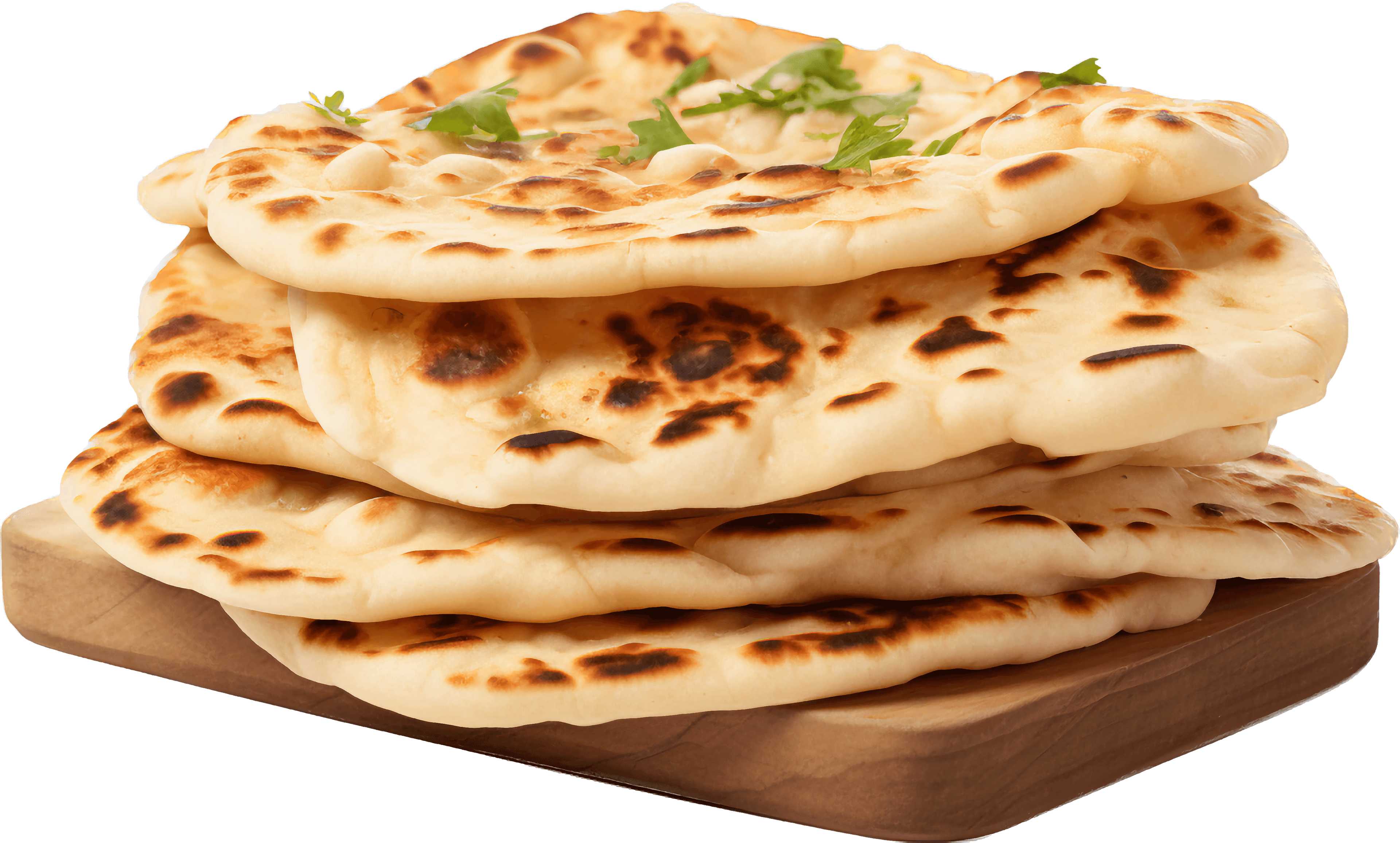 Naan bread on a wooden board