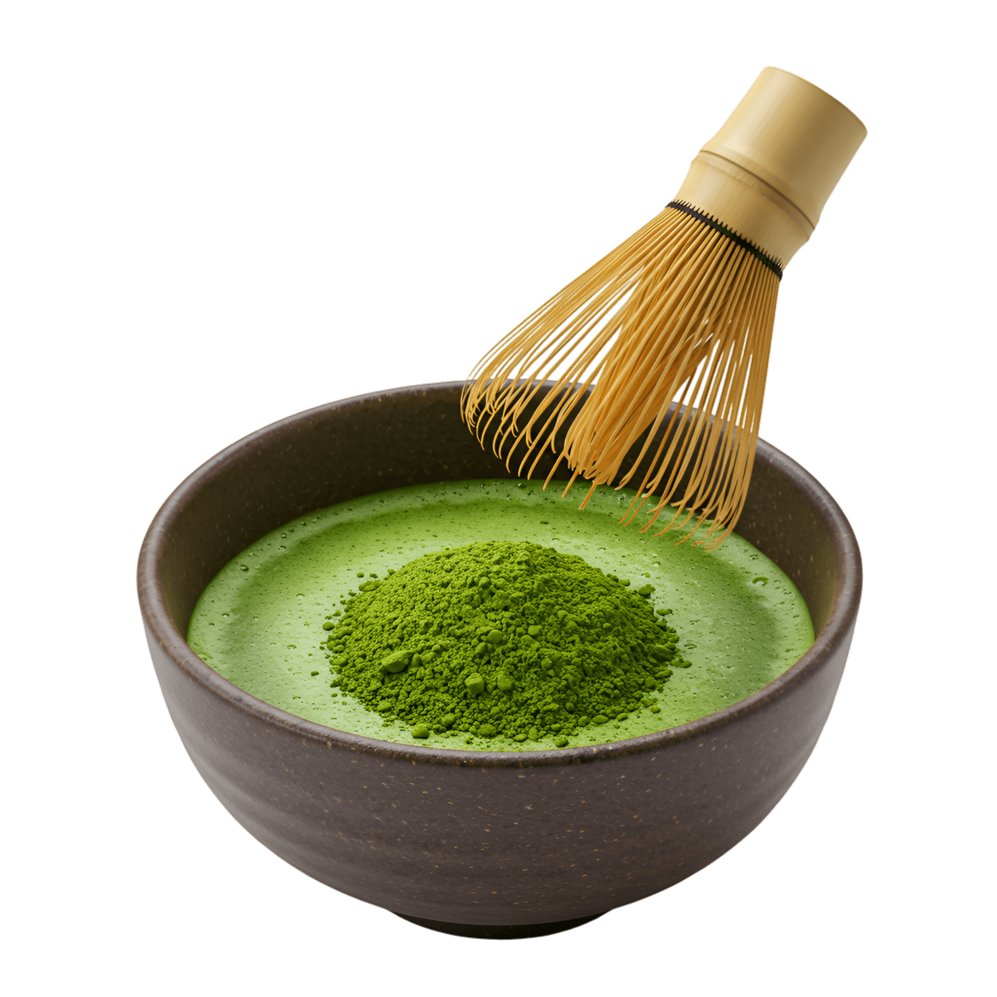 Bowl of green matcha tea with foam